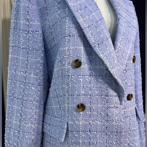 Women's Periwinkle Tweed Double-Breasted Blazer - Picture 2 of 7